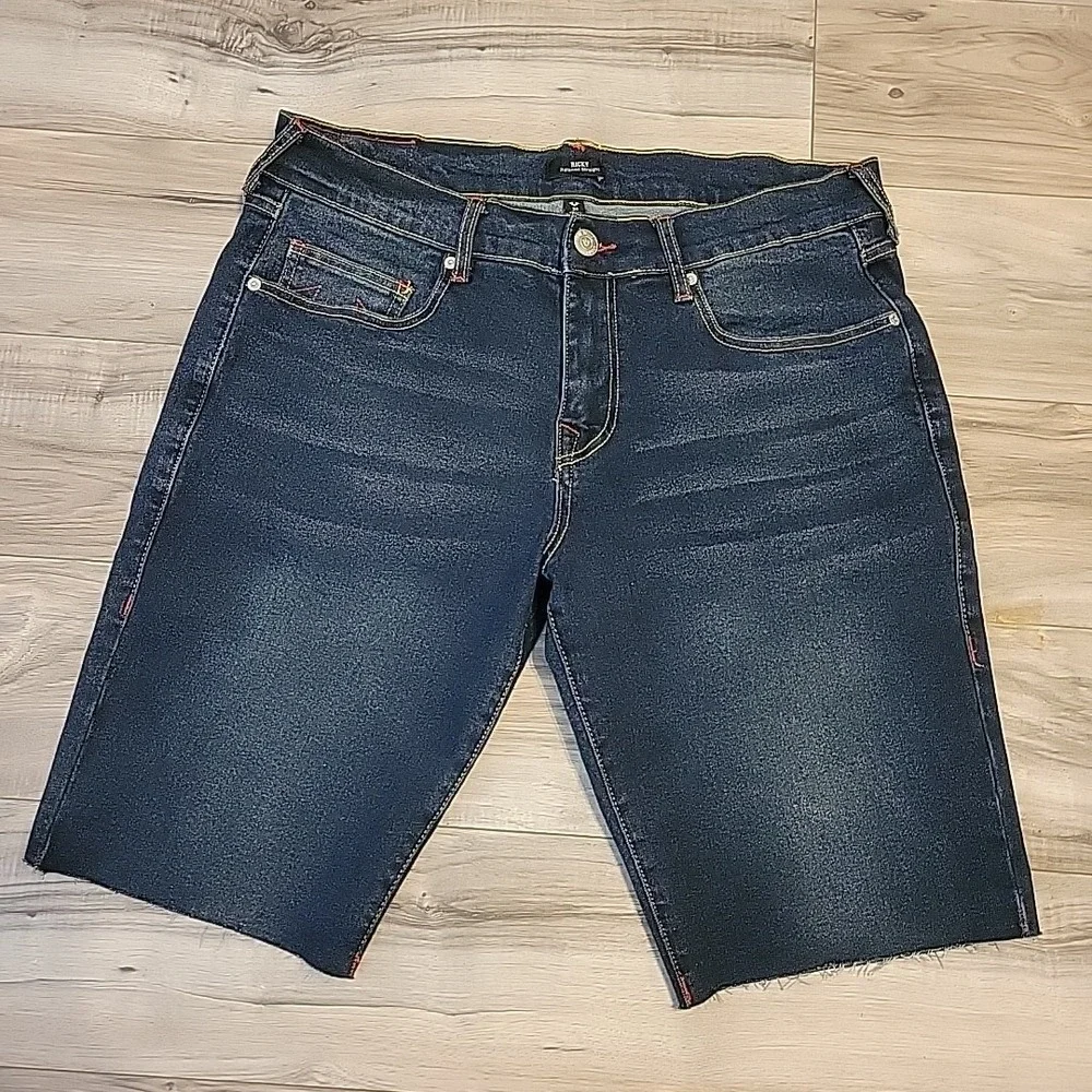 True‎ Religion Ricky Shorts Mens 34 Blue Relaxed Straight Raw Hem  Denim